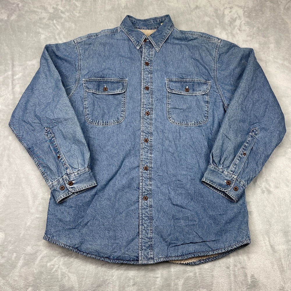 RedHead Shaket Mens Large Blue Denim Sherpa Lined Long Sleeve Collared Button Up